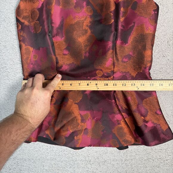 Boston Proper Peplum Top Women Size 8 Abstract Pink Orange Water Color Artsy Y2K - Picture 9 of 14